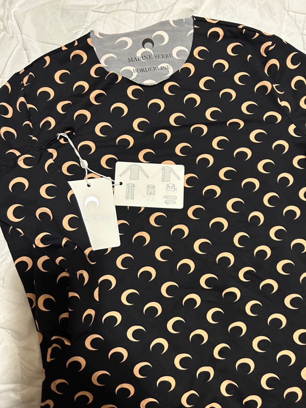 Marine Serre Black Top with Beige Crescent Moon Print